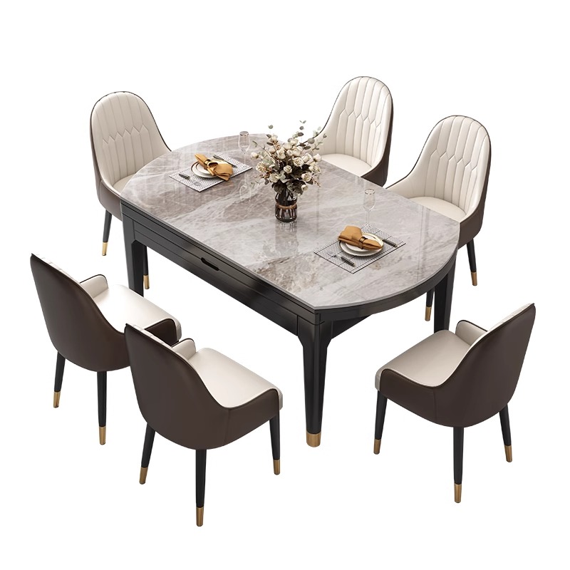 Juego de mesa de comedor de lujo, moderna, extensible, plegable, redonda, de madera maciza de mármol, para 4, 6 y 8 plazas, diseño clásico de muebles de cocina.