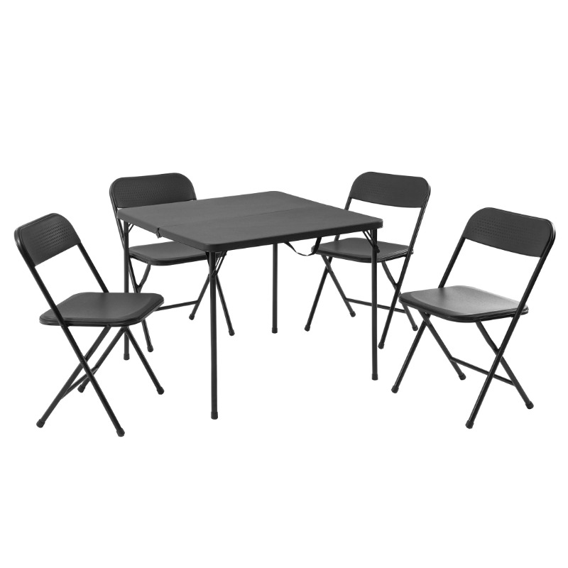 Juego de mesa plegable de resina de 5 piezas y cuatro sillas plegables Mainstays, color negro