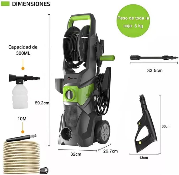 Hidrolavadora Eléctrica, 3100 PSI, Motor 7640, Versátil para Automóviles y Patios, Uso Residencial y Comercial