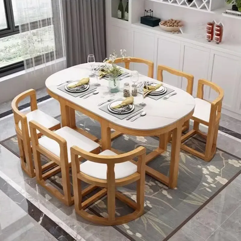 Mesa de comedor organizadora de madera maciza, mesa de comedor de diseño antiguo nórdico