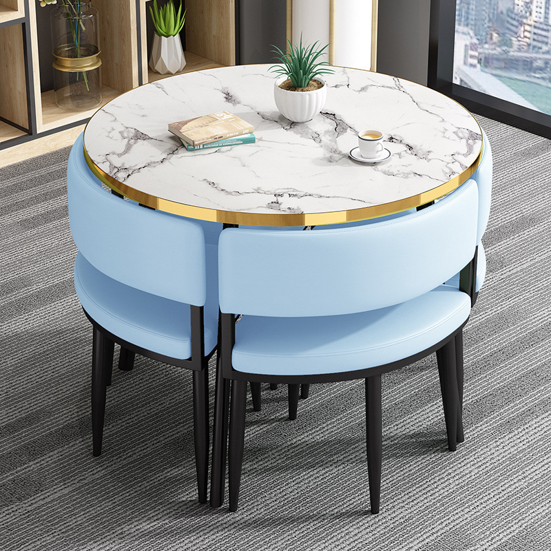 Mesa redonda pequeña y silla combinada para recepción, reuniones, ocio, formación, instituciones, mesa y silla para balcón, pequeña.