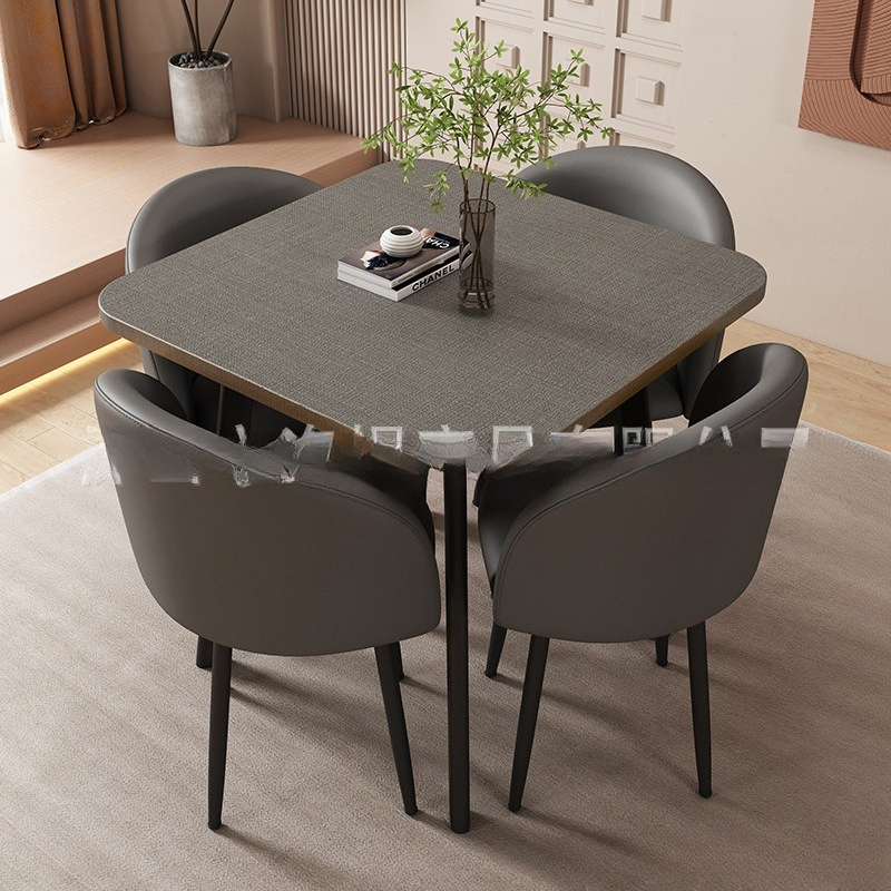 Mesa cuadrada de recepción, negociación y combinación de sillas para tienda, ocio simple, balcón, negocios, oficina redonda, ventas.