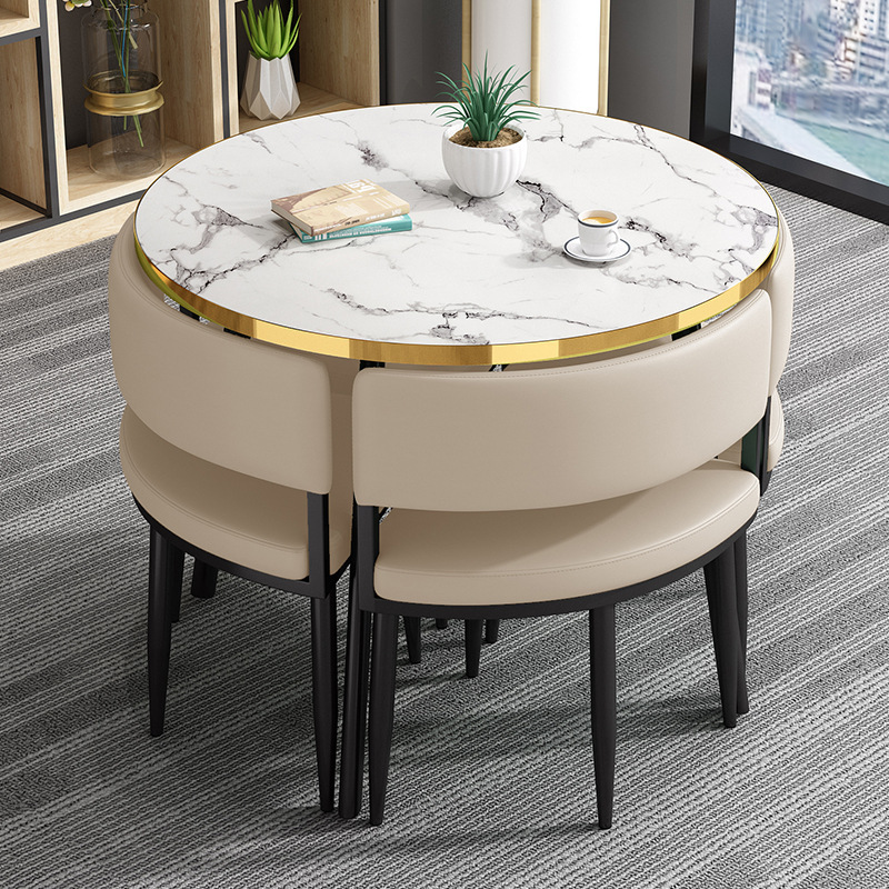 Mesa redonda pequeña y silla combinada para recepción, reuniones, ocio, formación, instituciones, mesa y silla para balcón, pequeña.