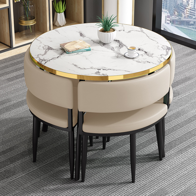 Mesa redonda pequeña y silla combinada para recepción, reuniones, ocio, formación, instituciones, mesa y silla para balcón, pequeña.