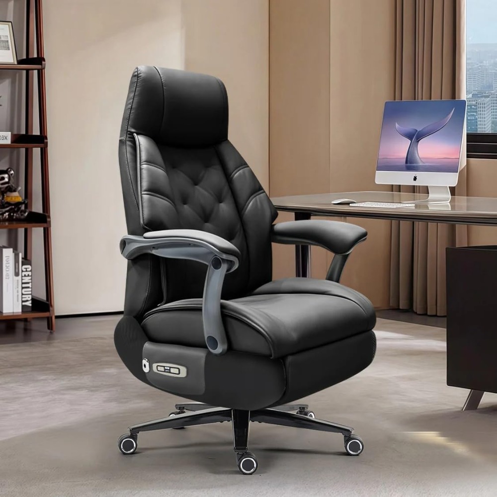 Silla de oficina con ventilación y calefacción, sillón reclinable eléctrico de cuero con reposapiés, grande, ergonómica y cómoda para oficina en casa.