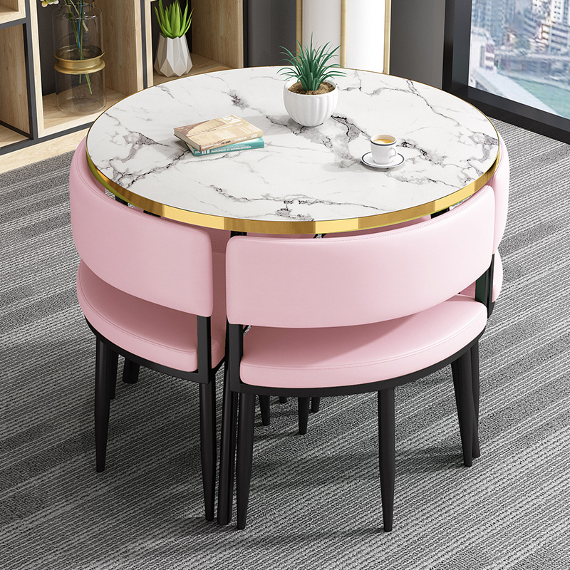 Mesa redonda pequeña y silla combinada para recepción, reuniones, ocio, formación, instituciones, mesa y silla para balcón, pequeña.