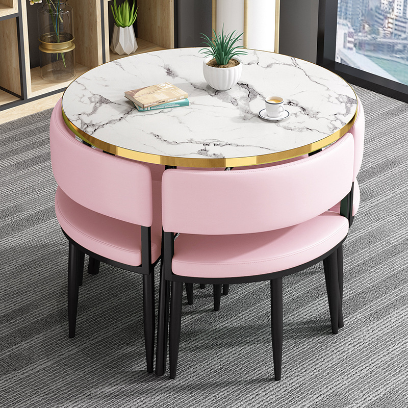 Mesa redonda pequeña y silla combinada para recepción, reuniones, ocio, formación, instituciones, mesa y silla para balcón, pequeña.