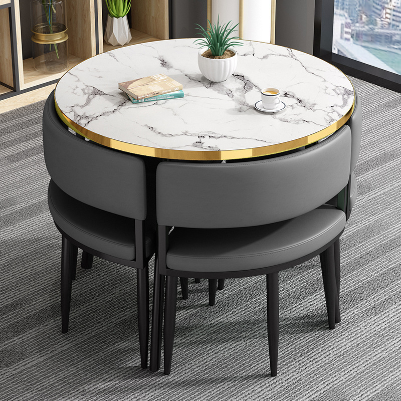 Mesa redonda pequeña y silla combinada para recepción, reuniones, ocio, formación, instituciones, mesa y silla para balcón, pequeña.