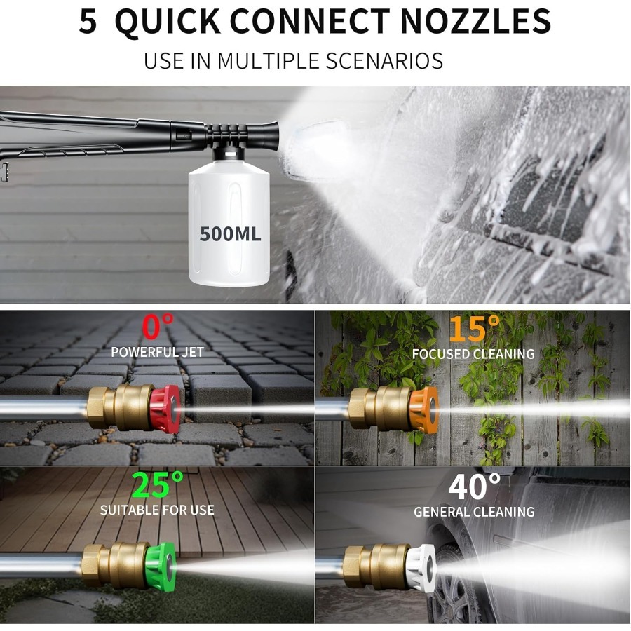 Hidrolavadora mejorada de 5000 PSI con control de pantalla táctil ajustable de 8 niveles, diseño de 34 pulgadas de alto para una limpieza eficiente de cercas de automóviles.