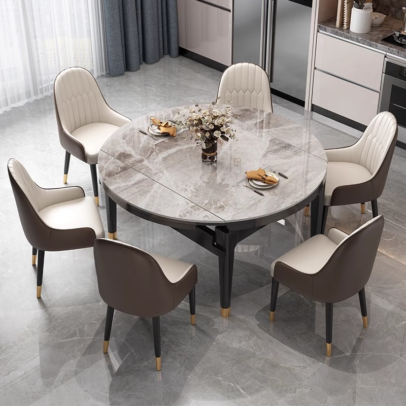 Juego de mesa de comedor de lujo, moderna, extensible, plegable, redonda, de madera maciza de mármol, para 4, 6 y 8 plazas, diseño clásico de muebles de cocina.