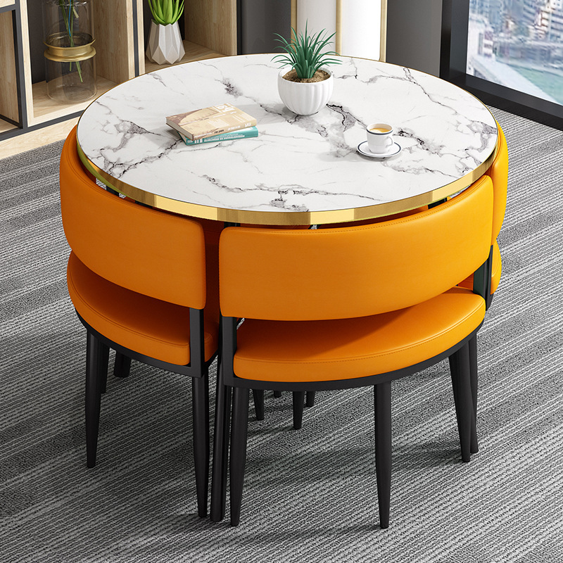 Mesa redonda pequeña y silla combinada para recepción, reuniones, ocio, formación, instituciones, mesa y silla para balcón, pequeña.