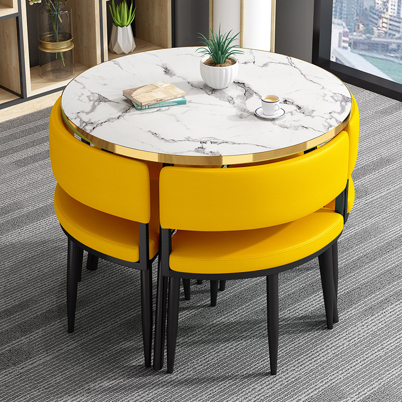 Mesa redonda pequeña y silla combinada para recepción, reuniones, ocio, formación, instituciones, mesa y silla para balcón, pequeña.