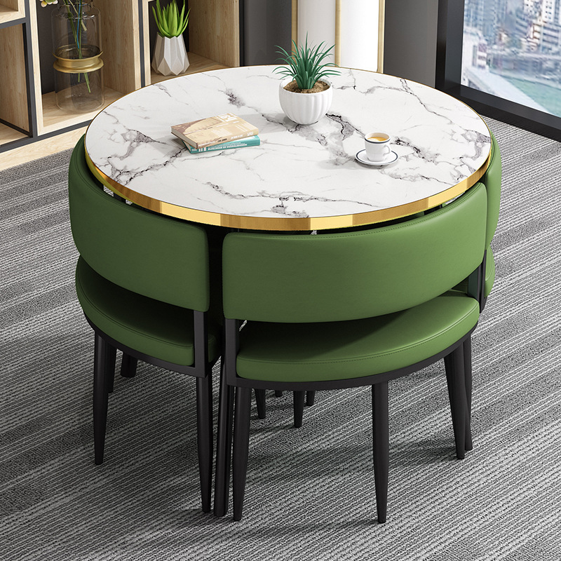 Mesa redonda pequeña y silla combinada para recepción, reuniones, ocio, formación, instituciones, mesa y silla para balcón, pequeña.