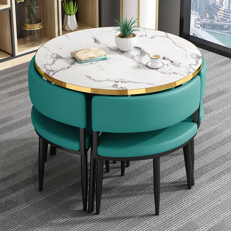 Mesa redonda pequeña y silla combinada para recepción, reuniones, ocio, formación, instituciones, mesa y silla para balcón, pequeña.