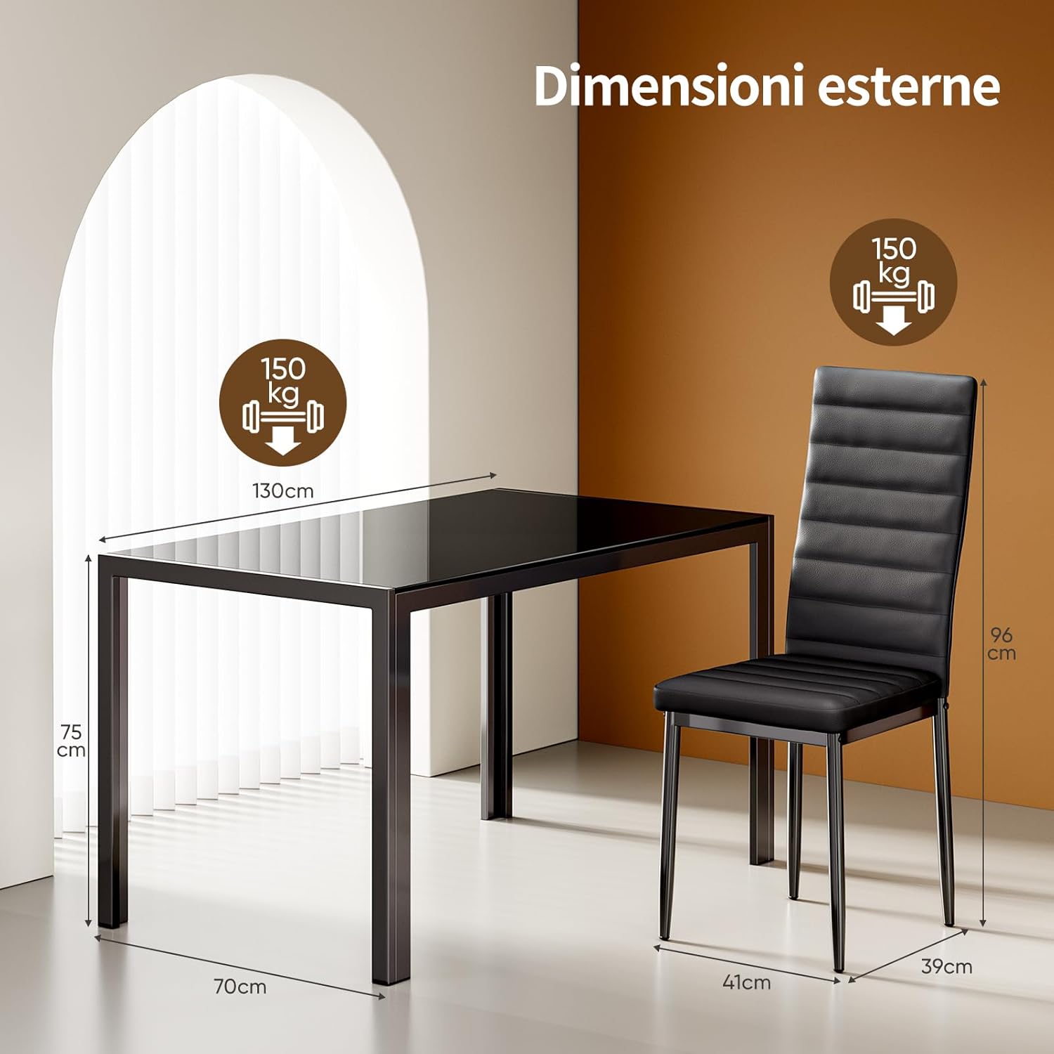 Juego de mesa de comedor para 6 personas, juego de 7 piezas de vidrio templado y sillas modernas para el hogar, la cocina, la sala de estar y el comedor.