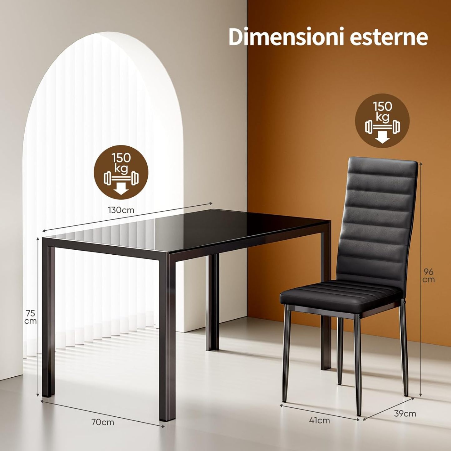 Juego de mesa de comedor para 6 personas, juego de 7 piezas de vidrio templado y sillas modernas para el hogar, la cocina, la sala de estar y el comedor.
