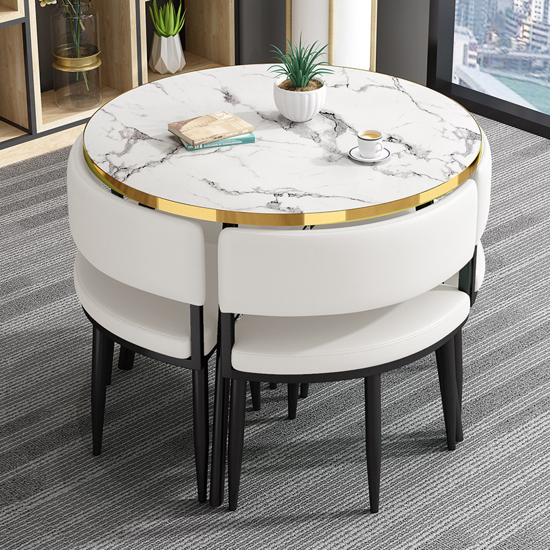 Mesa redonda pequeña y silla combinada para recepción, reuniones, ocio, formación, instituciones, mesa y silla para balcón, pequeña.