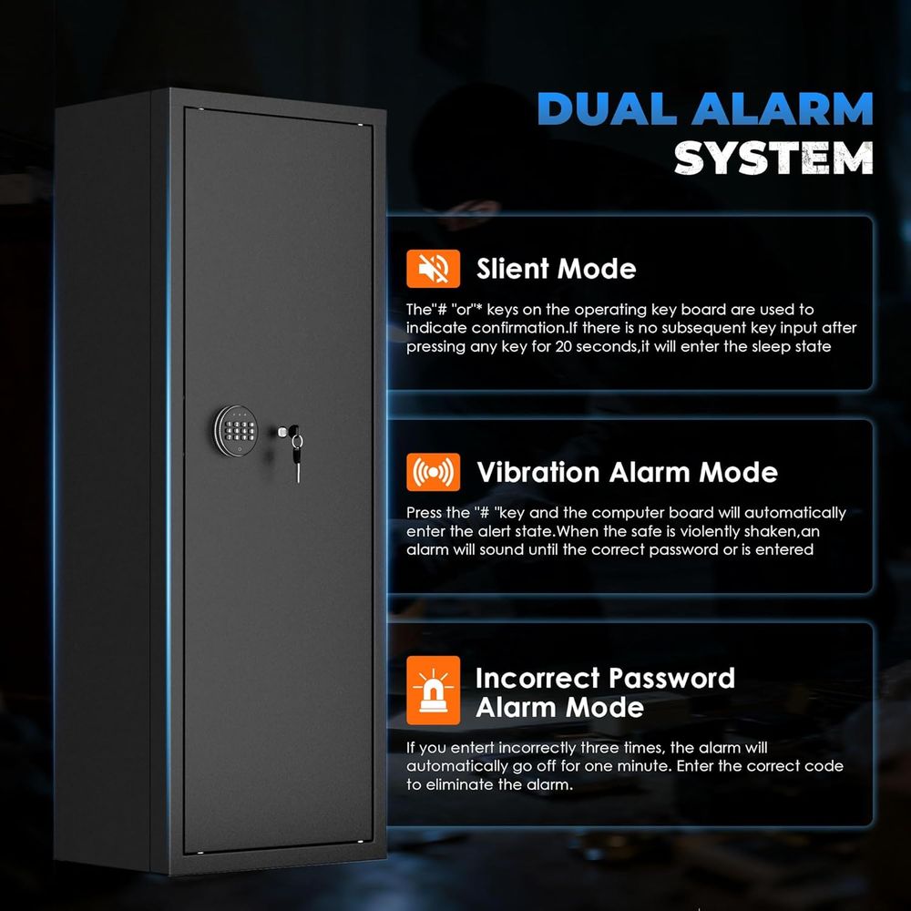 Gabinete de almacenamiento seguro para armas de fuego con estantes ajustables y sistema de bloqueo digital