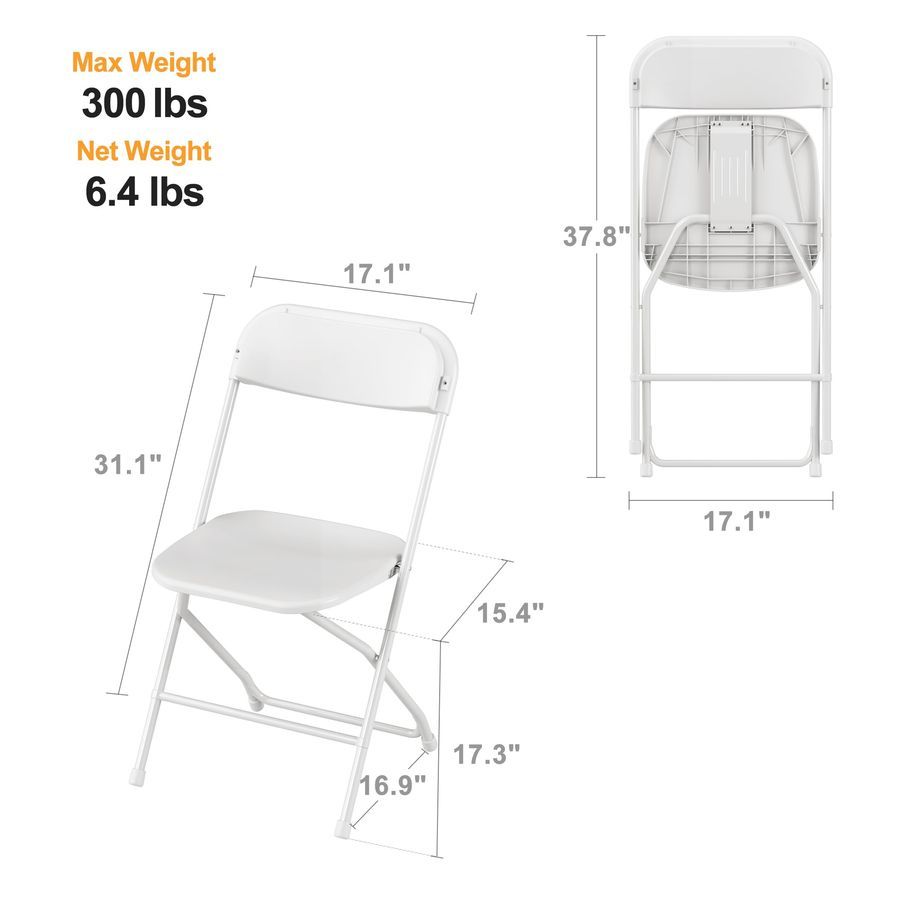 Paquete de 10 sillas plegables de plástico, capacidad de 300 lb, silla comercial portátil con estructura de acero para el hogar, la oficina, la boda, la fiesta en interiores o exteriores