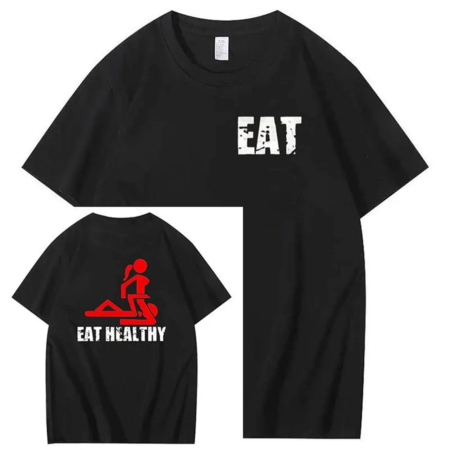 Eat Healthy Pattern Print 100%Cotton T-Shirt