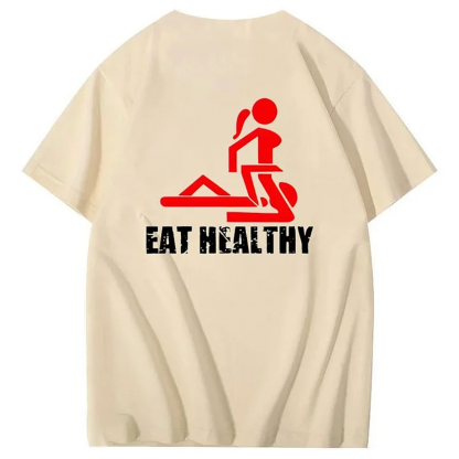 Eat Healthy Pattern  Print 100%Cotton T-Shirt