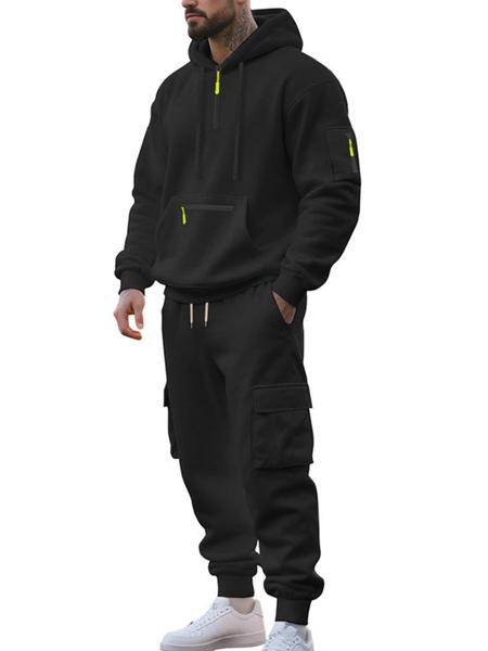 Men's Winter Heavyweight Fleece Lined Casual Set, Loose Fit Sporty Multi-Pocket Workwear Suit, Warm & Comfortable Outerwear