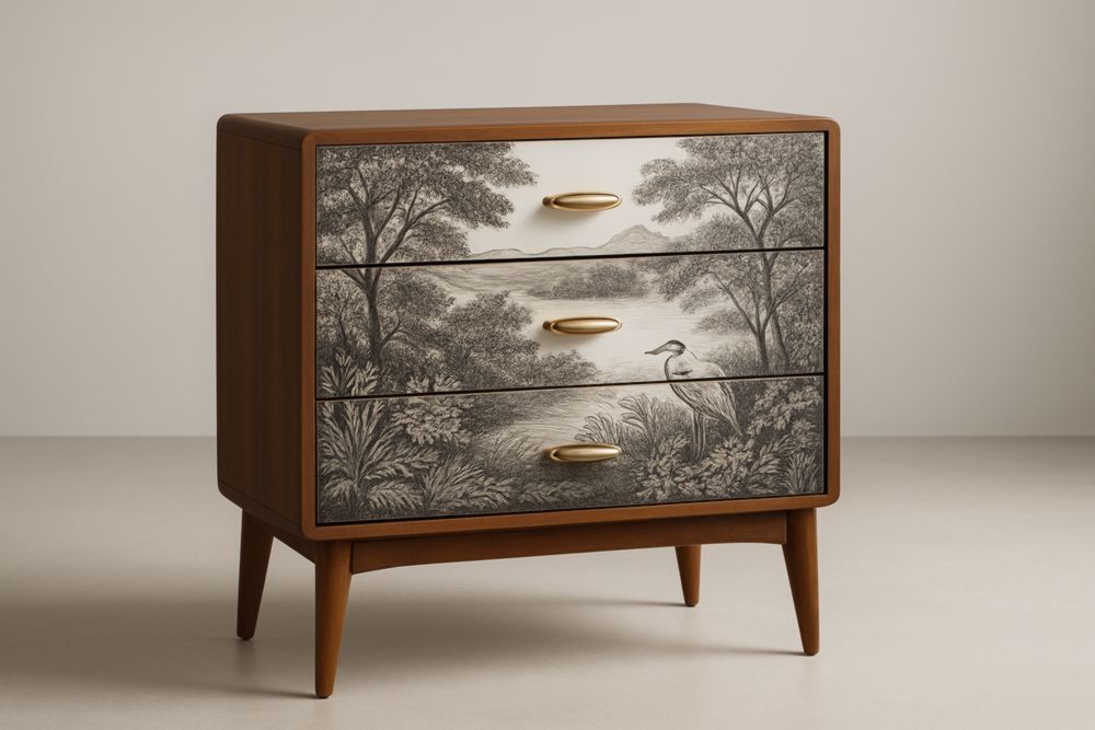 Cassettiera in Legno con Tre Cassetti Decorati-Roomcraftor