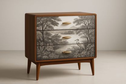 Cassettiera in Legno con Tre Cassetti Decorati-Roomcraftor