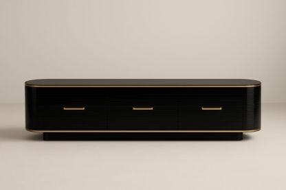 Mobile TV nero con bordi dorati in legno MDF e metallo H 45 cm x L 180 cm x P 40 cm-Roomcraftor