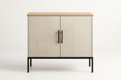 Credenza in Legno e Metallo con Porte Intarsiate 90x40x100 cm-Roomcraftor