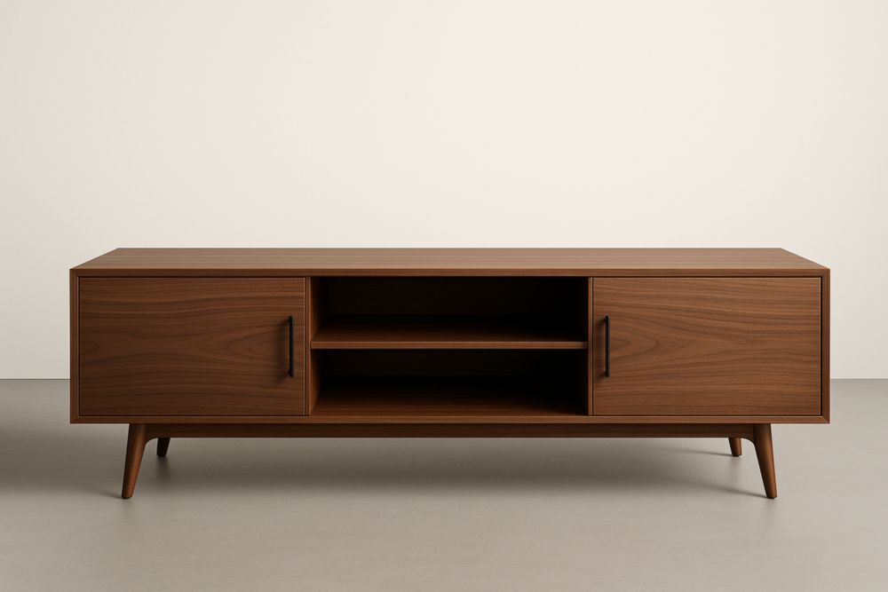 Mobile TV in legno di noce con ripiani e sportelli 150 cm-Roomcraftor