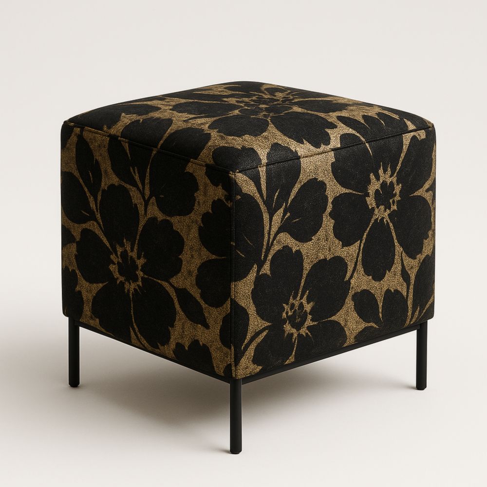 Poggiapiedi cubico in poliestere floreale 40x40x45 cm ferro Nero/Oro-Slowarranged