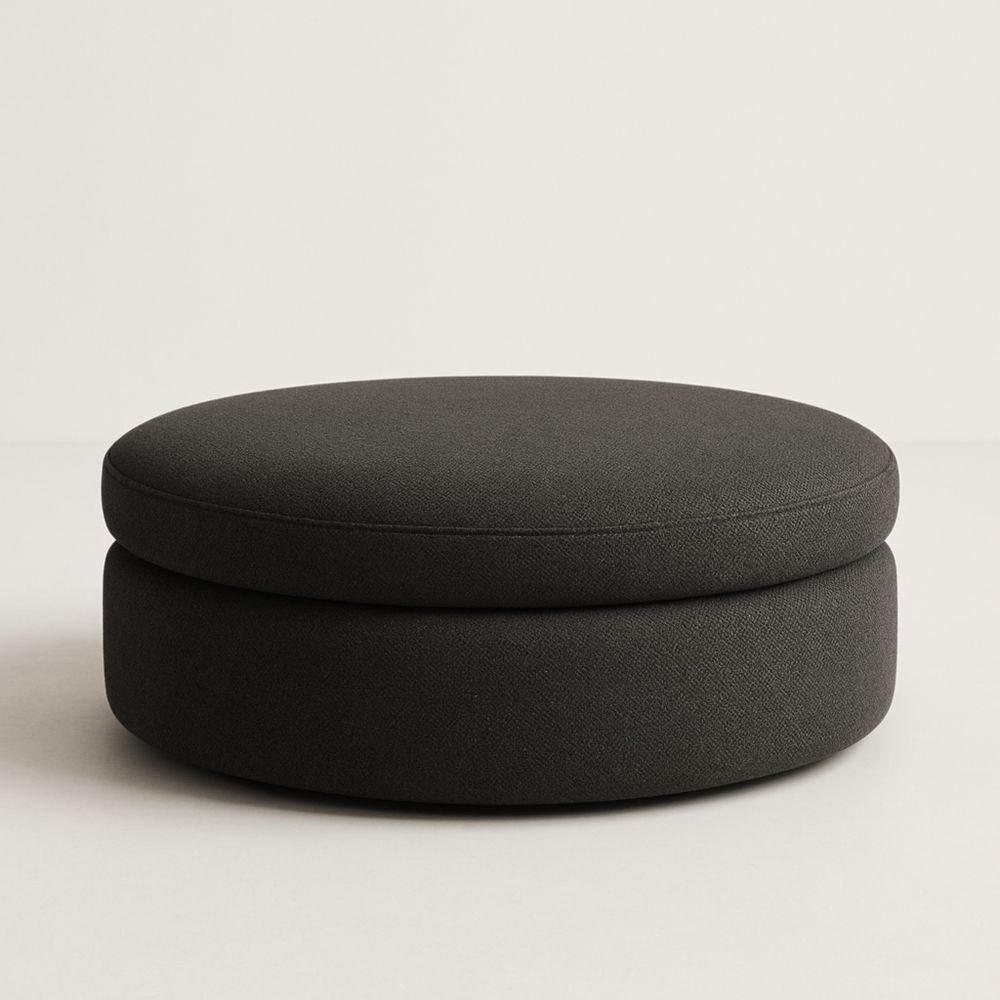 Pouf Rotondo in Tessuto Poliestere Nero 80 cm-Slowarranged