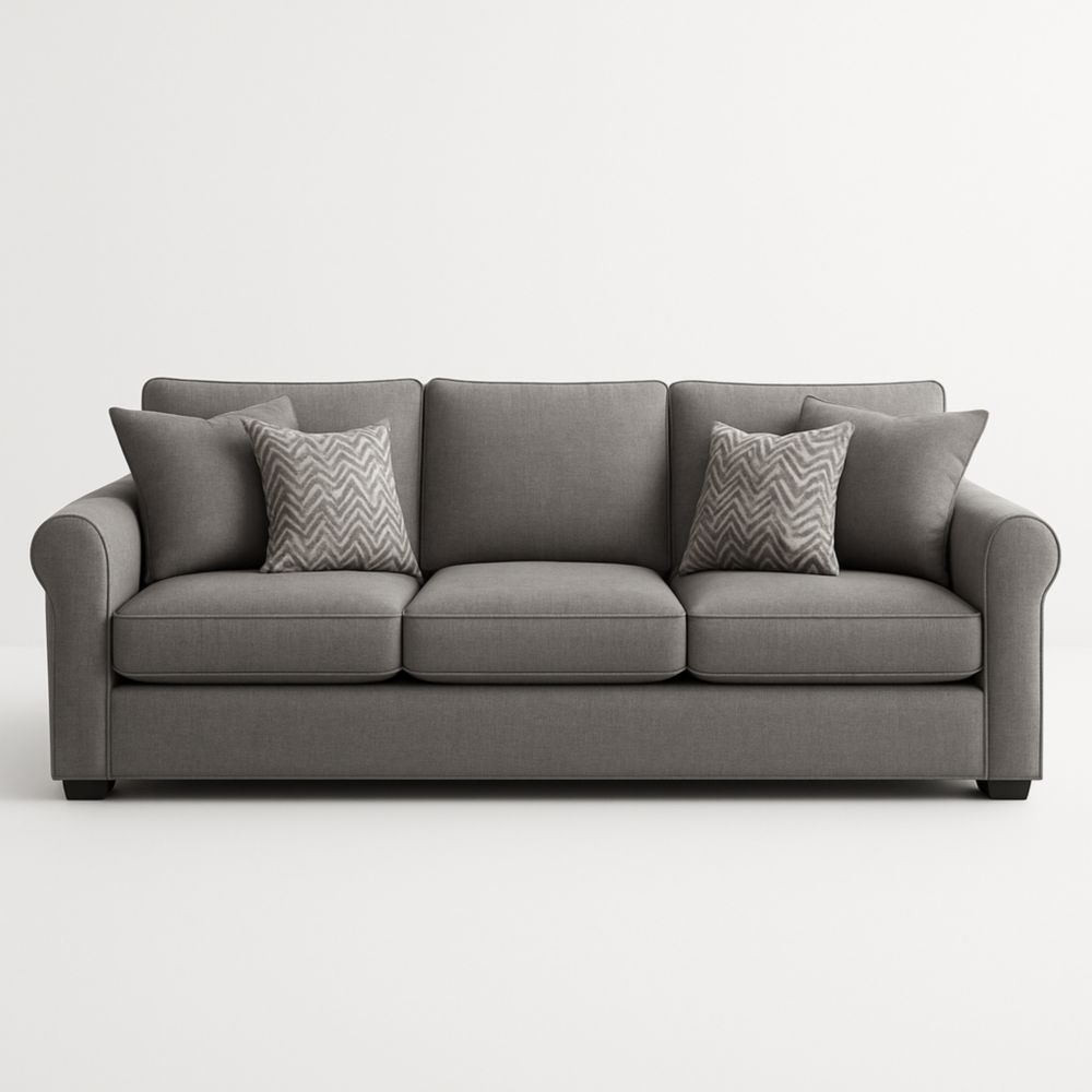 Divano in Tessuto Grigio con Cuscini Decorativi-Dwellanero