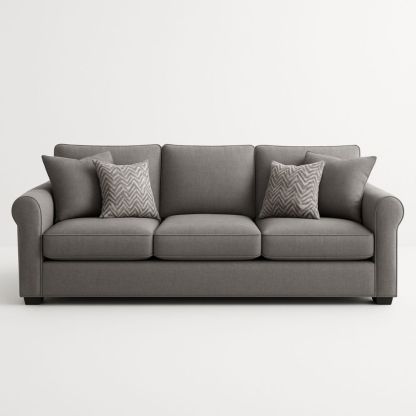 Divano in Tessuto Grigio con Cuscini Decorativi-Dwellanero