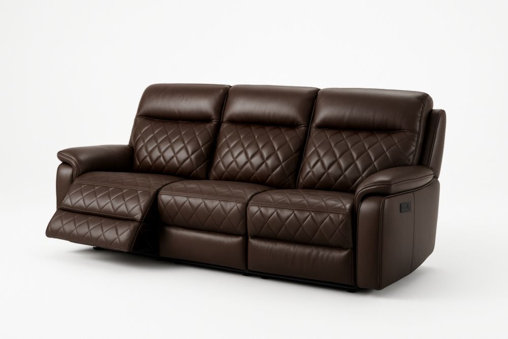 Divano Reclinabile in Pelle Marrone a 3 Posti-Dwellanero