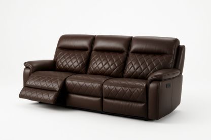 Divano Reclinabile in Pelle Marrone a 3 Posti-Dwellanero