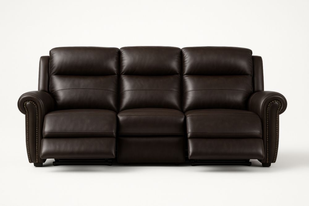 Divano reclinabile a tre posti in pelle marrone-Dwellanero