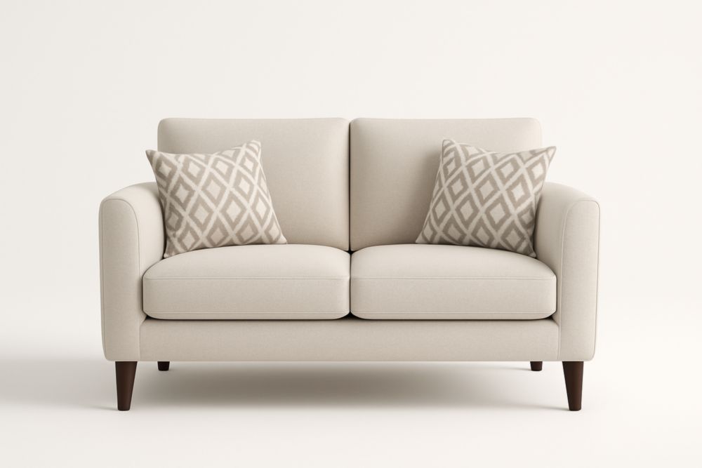 Divano 2 posti tessuto poliestere Beige con cuscini decorativi-Moderlivio