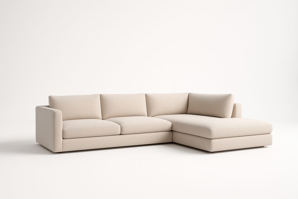 Divano Angolare in Tessuto Beige con Chaise Longue-Moderlivio