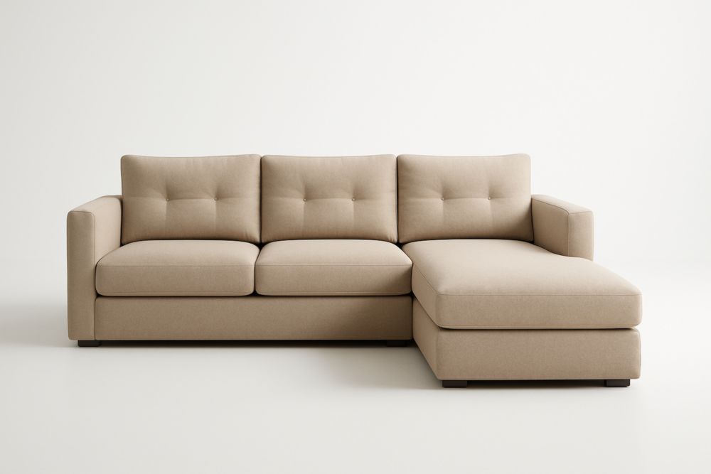 Divano angolare in tessuto beige con chaise longue-Moderlivio