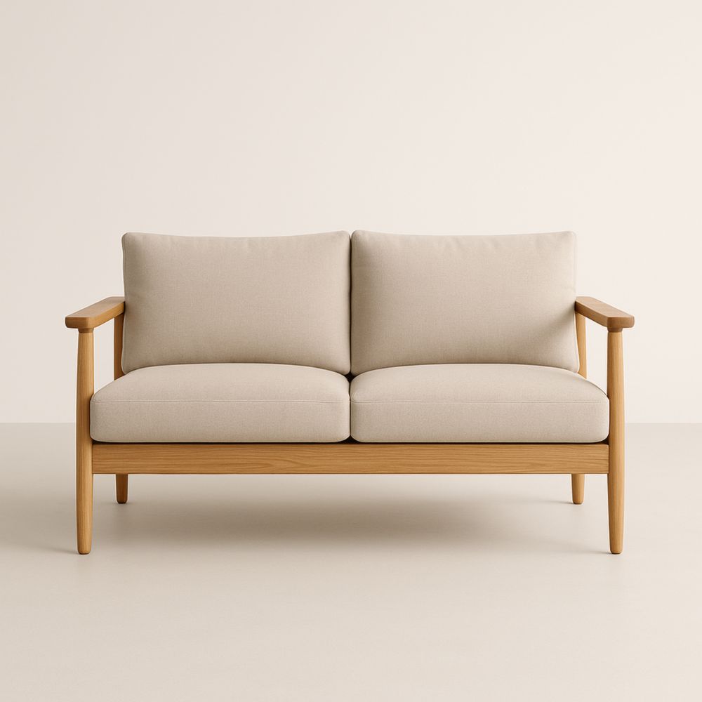 Divano a 2 Posti in Legno e Tessuto Beige-Moderlivio