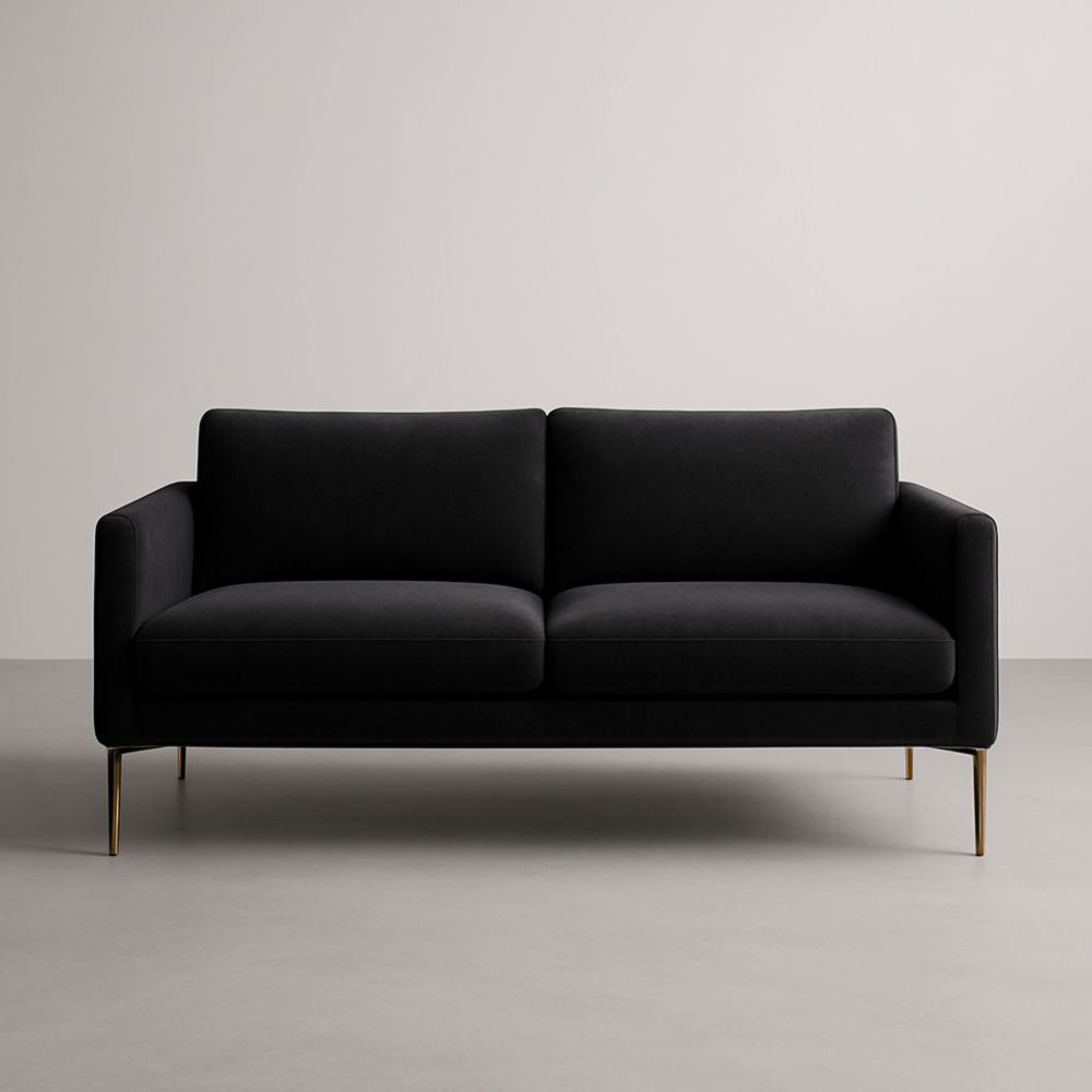 Divano a 2 posti in velluto nero con gambe in acciaio-Moderlivio