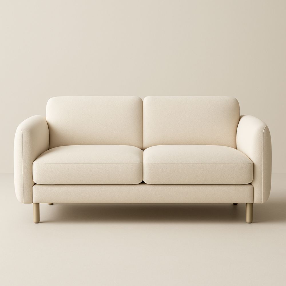 Divano a 2 posti in tessuto poliestere crema con gambe in legno-Moderlivio