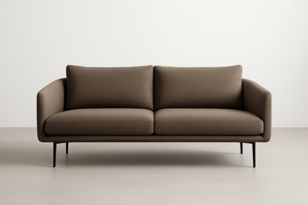 Divano due posti in tessuto marrone con struttura in metallo-Moderlivio