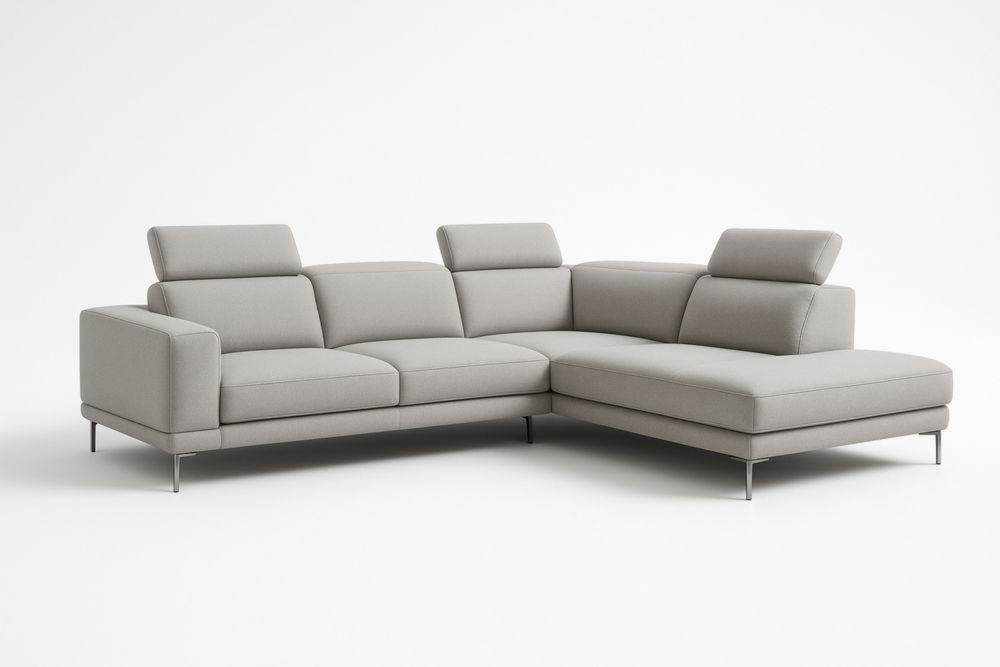 Divano angolare in tessuto grigio con piedi in acciaio-Moderlivio