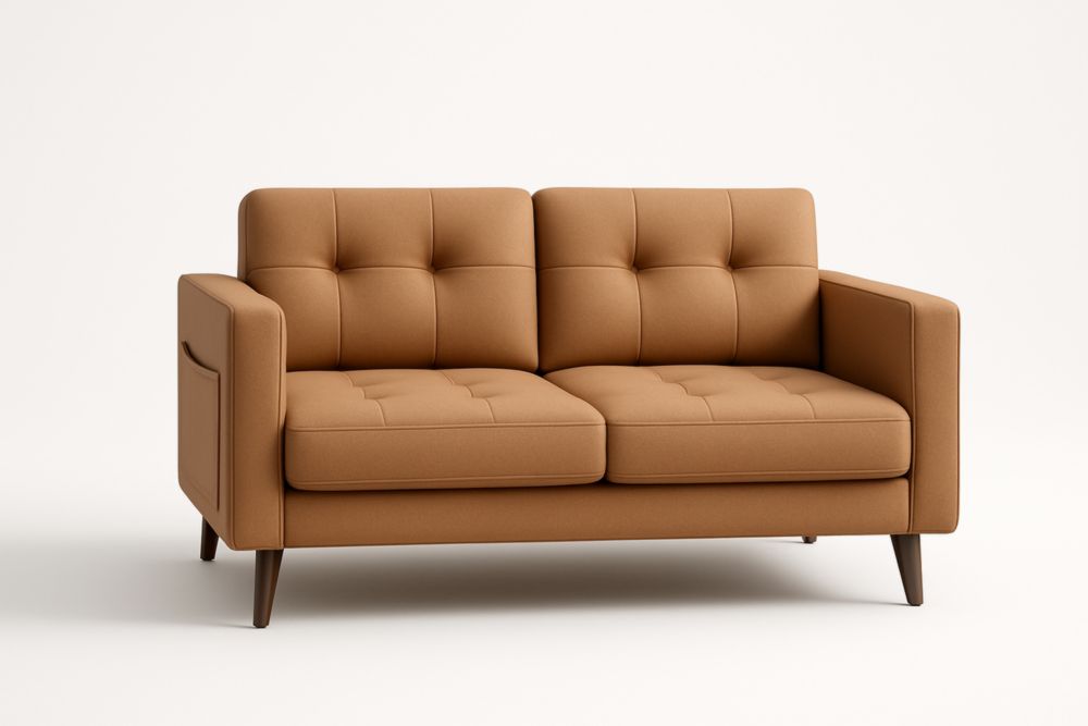 Divano 2 Posti in Tessuto Poliuretanico con Gambe in Legno-Moderlivio