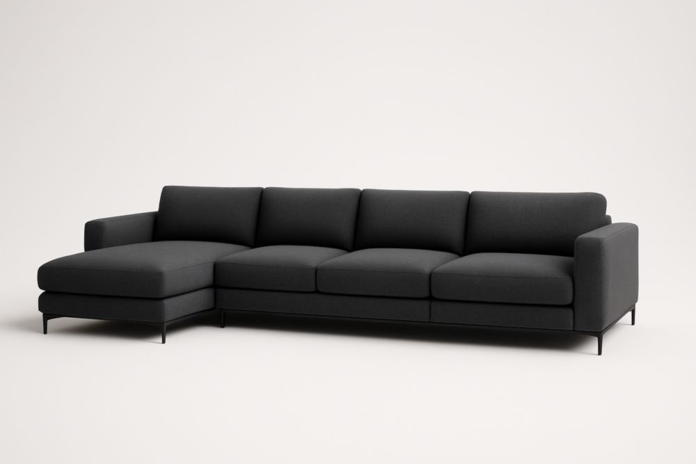Divano angolare in tessuto nero con chaise longue-Moderlivio