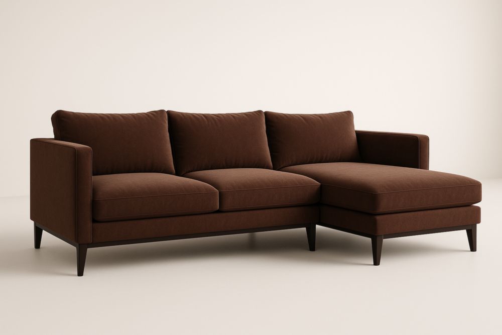 Divano Angolare in Poliestere Marrone con Gambe in Legno 260 cm-Moderlivio