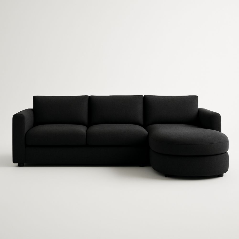 Divano angolare in tessuto nero con chaise longue-Livornestco